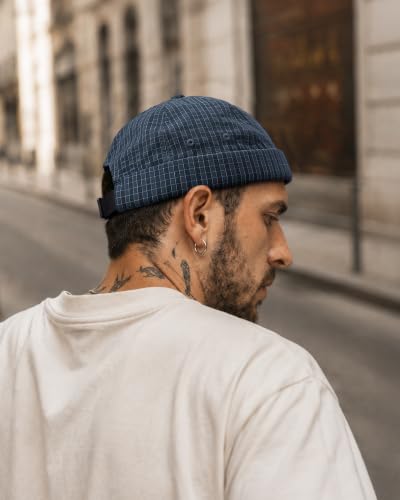 Croogo Checked Brimless Hat Lightweight Quick Dry Docker Cap for Men - color: Blue