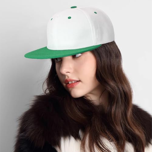 Snapback Hat Flat Bill Visor Hats Adjustable Hip Hop Baseball Cap for Women Men - color: White Green