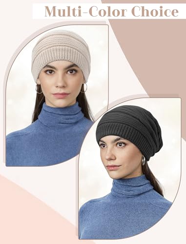 Senker Fashion 2 Pack Winter Beanie Hats for Women, Womens Slouchy Beanies - color: Off White Grey