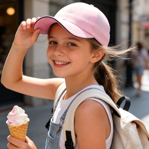 Girls Criss Cross Ponytail Hat Mesh Baseball Cap Kids Quick Dry Ponycap Hats Outdoor Summer Sports Hat Age 7-12 - color: Pink