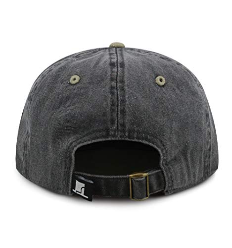 The Hat Depot 100% Cotton Pigment Dyed Low Profile Dad Hat Six Panel Cap - color: 2. Black/Khaki