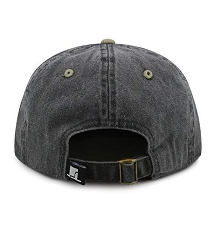 The Hat Depot 100% Cotton Pigment Dyed Low Profile Dad Hat Six Panel Cap - color: 2. Black/Khaki