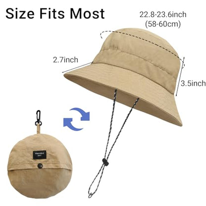 PFFY Waterproof Bucket Hats for Men Women Packable Sun Hat for Outdoors - color: Solid Khaki