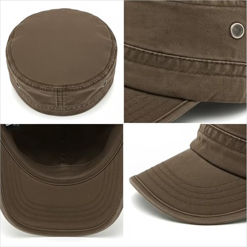 Army Cadet Cap for Men Women Military Flat Top Cap Adjustable Cotton Basic Baseball Cap - color: Coffee