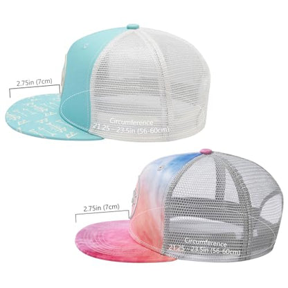 BASSDASH 2 Pack Flat Brim Trucker Cap Adjustable Snapback Hat Mesh Back for Men Women Fishing Hunting - color: Pack of 2, Turquoise & Rosy Clouds