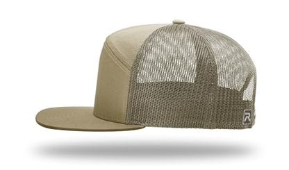 Richardson 168 168P Hat 7-Panel Trucker Cap Hi-Pro Snapback Cap Camo Hat Adjustable Baseball Hat Blank Hat Bulk Hats - color: Pale Khaki/Loden