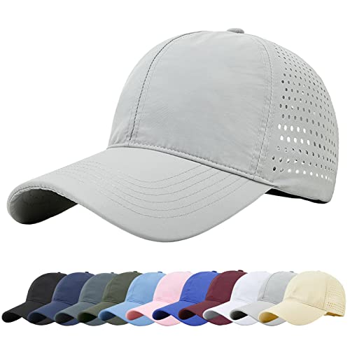 Enwokran Men Quick Dry Sport Baseball Cap, Athletic Fitted Cap Mesh Adjustable Plain Hat Running Trucker Hat for Women - color: Light Grey