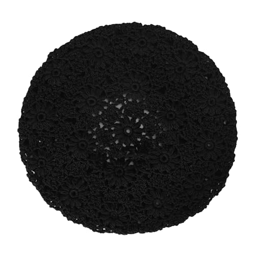 ZLYC Women Cotton Slouchy Crochet Beret Handmade Cutout Floral Beanie Hat - color: Plain Black