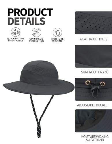 UPF50+ Bucket Hat, Wide Brim Sun Cap - color: Dark Grey