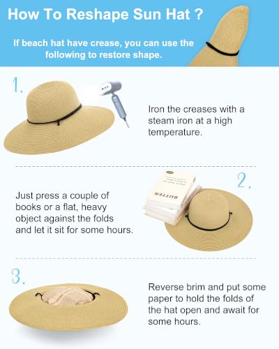 Sun Hats for Women, Summer Wide Brim Straw Beach Hat - color: Beige, size: X-Large