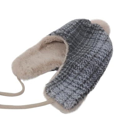 Women Winter Pompom Beanie Hat Fleece Lined Earflap Snow Ski Cap Sherpa Crochet Ushanka Skull Cap Outdoors Ear Cover - color: Gray