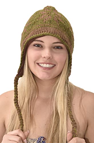 Hand Made 100% Merino Wool Ear Flap Snowboard Ski Chullo Peruvian Style Nepal Himalayan Sherpa Earflap Fleece Lined Winter Beanie Hat