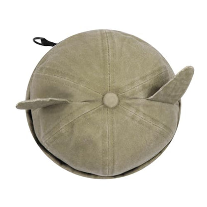Cute Cat Ear Beanie Hats for Women Men Washed Cotton Brimless Docker Cap Retro Rolled Cuff Skull Cap - color: Khaki