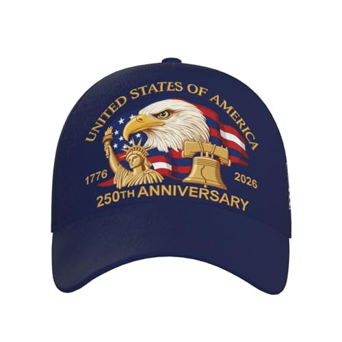 American Flag Baseball Caps Embroiderred USA Flag Patriotic Dad Hat Adjustable Trucker Hats for Men Women - color: Usa 250th Anniversary -Navy Blue