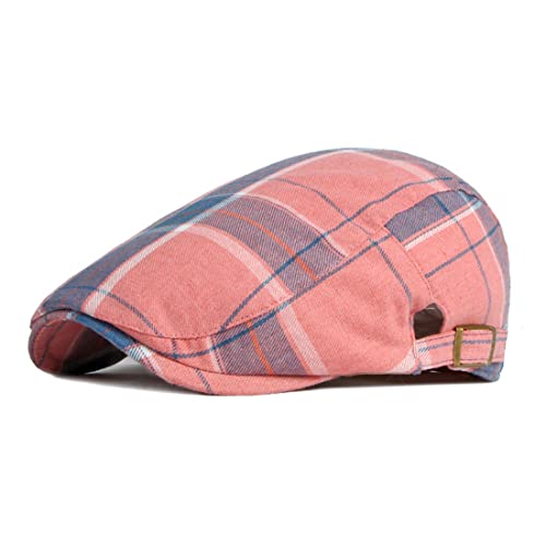 Unisex Classic Plaid Beret Newsboy Hats Flat Sun Hat Sport Golf Baseball Caps Cabbie Driving Cap Hats for Women Men - color: Pink