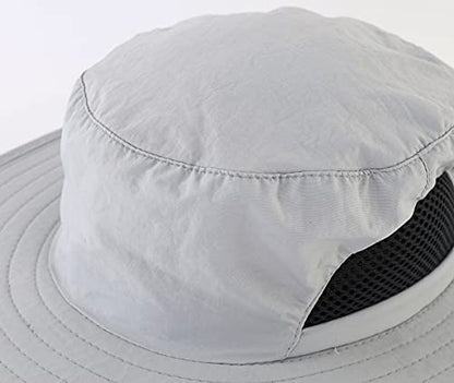 Kids Sun Protection Hat Quick Dry Adjustable Wide Brim Bucket Hat for Boys Girls Summer Fishing Hiking - color: Light Grey