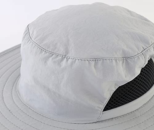 Kids Sun Protection Hat Quick Dry Adjustable Wide Brim Bucket Hat for Boys Girls Summer Fishing Hiking - color: Light Grey