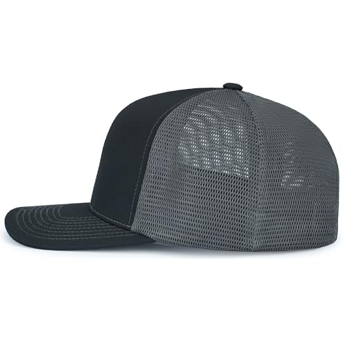Pacific Headwear Contrast Stitch Trucker Pacflex Snapback Cap - color: Black/Graphite/Black