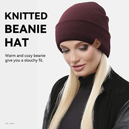 OZERO Mens Winter Hat, Fleece Lined Cuffed Beanie for Men and Women - color: Wine Red