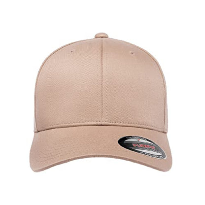 Flexfit Wooly Combed 6-Panel Structured Baseball Cap | Stretch Fitted - color: Khaki, size: Small-Medium