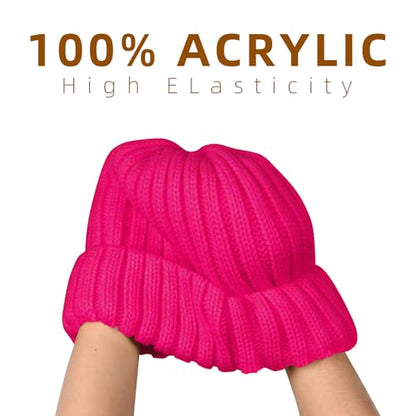 ZOORON 1&2 Winter Beanie for Women Soft Warm Slouchy Knit Hat Ski Stocking Cuffed Cap - color: Rose Red