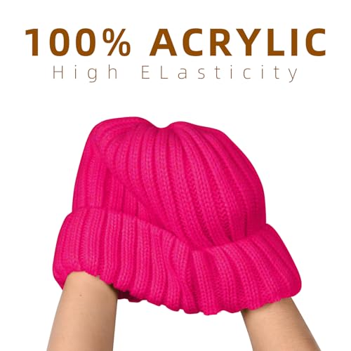 ZOORON 1&2 Winter Beanie for Women Soft Warm Slouchy Knit Hat Ski Stocking Cuffed Cap - color: Rose Red