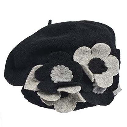Lady French Beret 100% Wool Beret Chic Beanie Winter Hat HY023 - color: Black