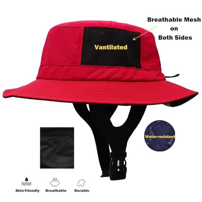 Mens Womens Surf Bucket Hat Waterproof UPF50+ Foldable Beach Sun Hats - color: Red