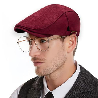 Mens Newsboy Cap Flat Ivy Gatsby Hat Adjustable Cabbie Cap for Women - color: Burgundy