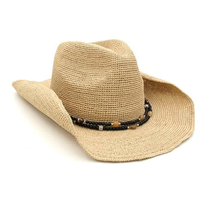 Raffia Straw Cowboy Hat,Women's Crocheted Summer Straw Hats, Classic Beach Sun Hats - color: New Natural, size: Large