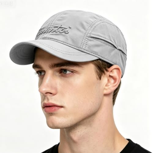 Quick Dry Short Brim Fitted Baseball Caps Men's Letter Embroidery Unstructured Cap Curved Brim Closed Back Hat K266 - color: Light Grey, size: 7 1/2-8