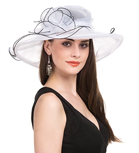 SAFERIN Women's Organza Church Fascinator Bridal Tea Party Wedding Hat - color: Tz-white Black