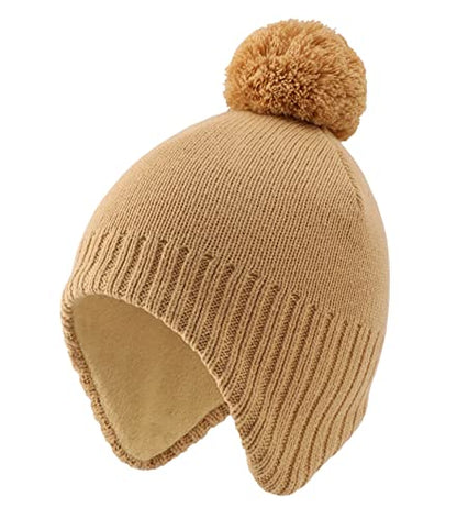 Home Prefer Toddler Boys Girls Hats Earflaps Fleece Knit Beanie Kids Winter Hat - color: Khaki, size: 2-5T