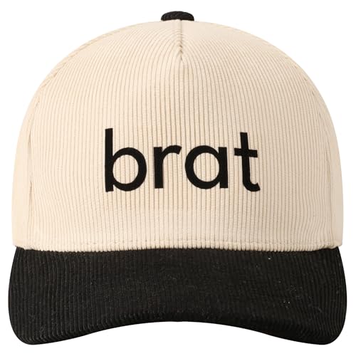 MIRMARU Vintage Novelty Heat Pressed Two-Tone Cotton Corduroy Trucker Baseball Cap for Men & Women - color: Brat,black