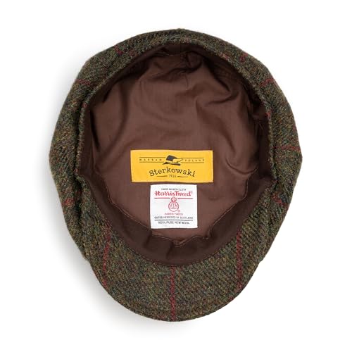 Sterkowski Shelby | 100% Harris Tweed Newsboy Cap for Men | 8 Panel Peaky Style Hat - color: Green/Red Check, size: 7