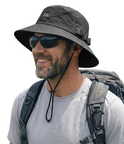 Hat Hut Mens Bucket Sun Hats, UPF 50+, Breathable Cooling Hat, Lightweight Bonnie for Outdoor Hiking Fishing - color: Black