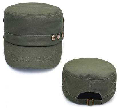 Initlove Cadet Army Cap Military Unisex Flat Top Hat for Men Women - color: 3 Button Green