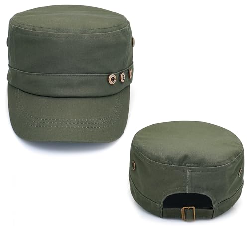 Initlove Cadet Army Cap Military Unisex Flat Top Hat for Men Women - color: 3 Button Green