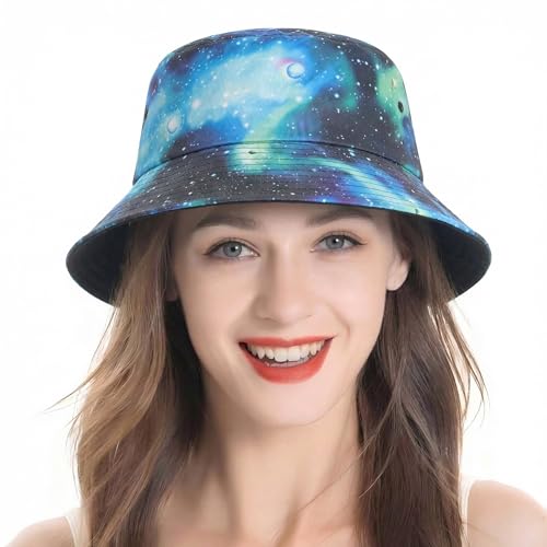 ZLYC Printed Bucket Hat for Women Men Packable Summer Sun Hat for Beach - color: Galaxy Blue