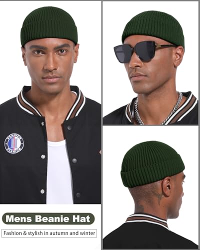 Short Fisherman Beanie for Men Women Wool Knit Cuff Winter Hats - color: 1pcs Army Green