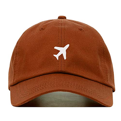 Airplane Baseball Hat, Embroidered Dad Cap, Unstructured Soft Cotton, Adjustable Strap Back (Multiple Colors) - color: Burnt Orange