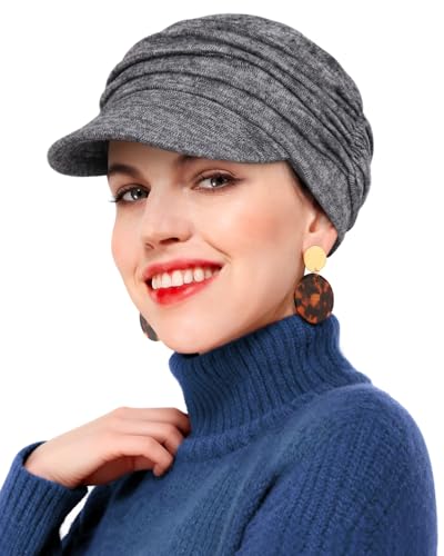 Newsboy Chemo Hat for Women - Soft Cap with Brim for Cancer & Alopecia - color: Dark Heather Grey