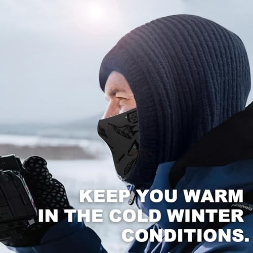 Stilldawn Hooded Scarf Beanie for Women&Men,Balaclava Winter Hat,Knit Skull Cap Neck Gaiter,Warm Premium Polyester Scarf Hat - color: Black