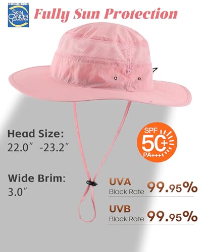 Connectyle UPF 50+ Wide Brim Sun Hat for Men Breathable Cowboy Boonie Hats Outdoor Bucket Hat for Fishing Hiking Safari - color: Pink
