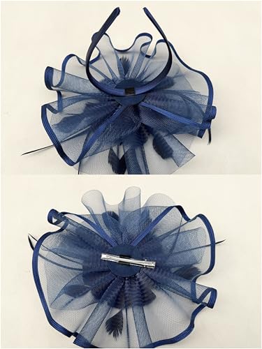SAFERIN Fascinator for Women Hair Clip Hat Bowler Feather Flower Veil Wedding Party Hat Tea Hat - color: Ta1-navy