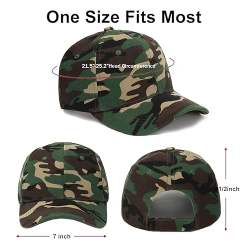 ZH Plain Adjustable Baseball Cap - Lot of 12 Unisex Blank Design Caps - color: Camo