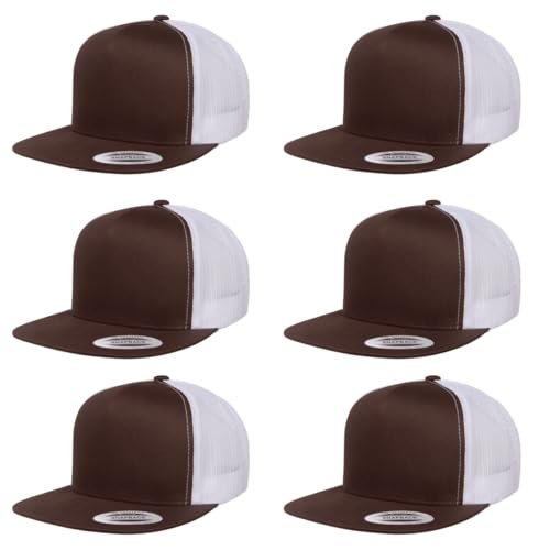Yupoong 5-Panel YP Classic Trucker Cap | High Profile Flat Visor Snapback - color: Brown/White