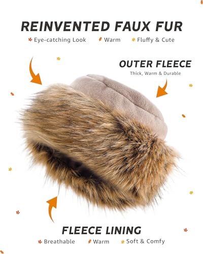Futrzane Faux Fur Trim Hat for Women - color: Beige - Bronze, size: X-Large