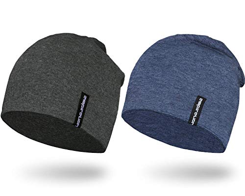 EMPIRELION Mens Running Beanie Hat, 9" Lightweight Helmet Liner Skull Cap - color: Dark Grey Mel. + Steel Blue Mel.