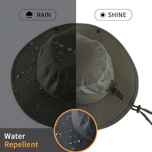 Home Prefer UPF50+ Mens Sun Hat Wide Brim Womens UV Protection Beach Bucket Hat for Fishing Hiking Snap Up Cowboy Hat - color: Army Green